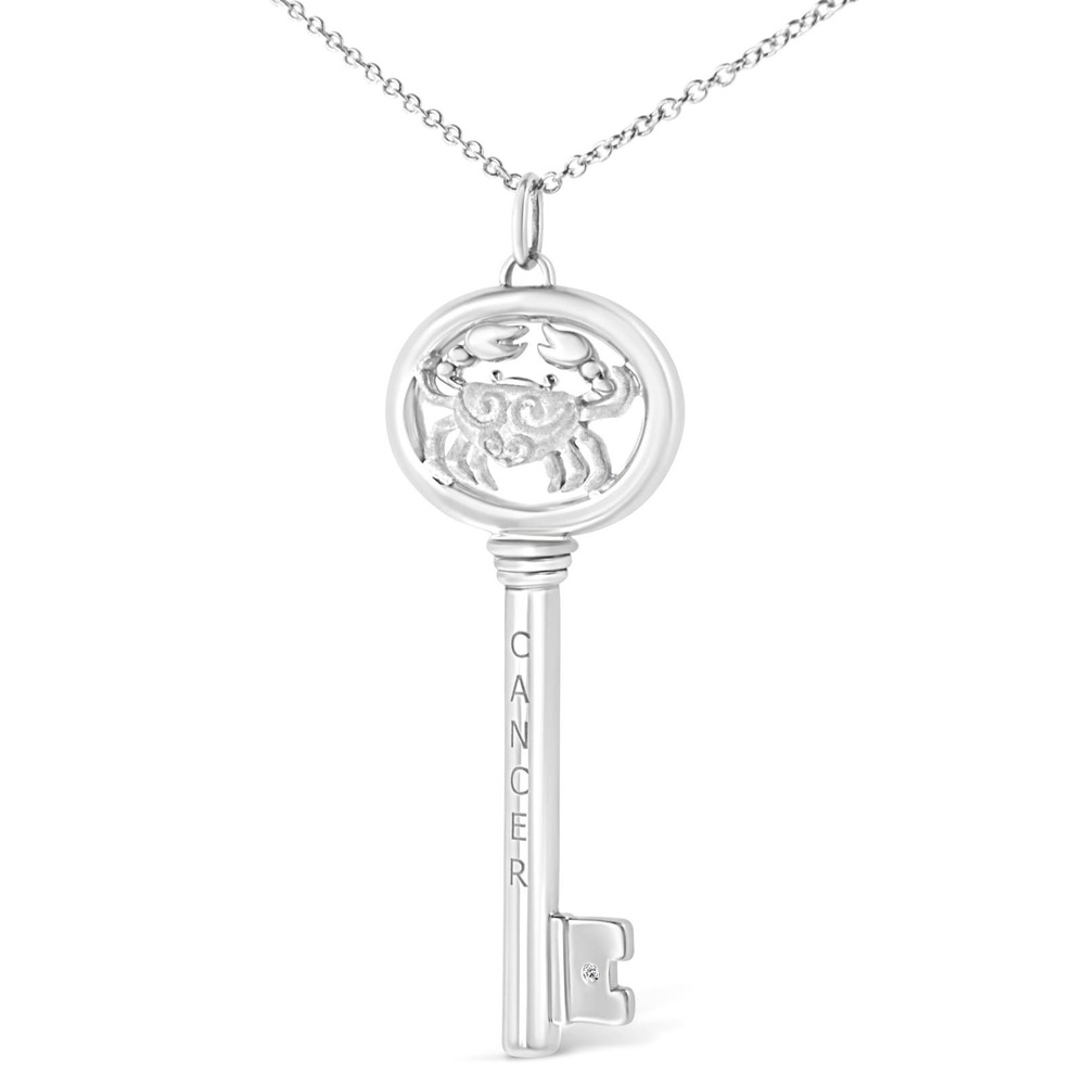 Haus of Brilliance Diamond Accent Cancer Zodiac Key Pendant Necklace 18"